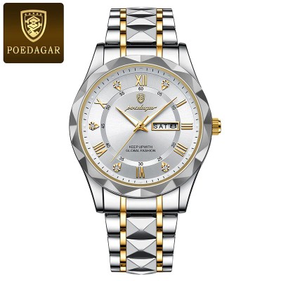 POEDAGAR Stainless Steel Watch For Men Silver