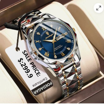 POEDAGAR Stainless Steel Watch For Men Silver Blue