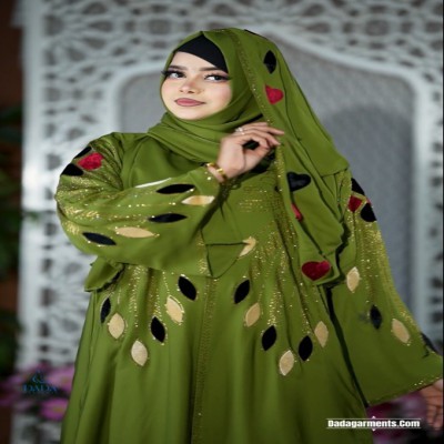 প্রিমিয়াম কোয়ালিটির বোরকা স্টোন ওয়ার্কে Olive