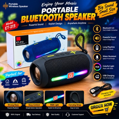 ET-213 Bluetooth, AUX, USB, TF Card & FM Radio Supported Hi-Fi Sound Colorful RGB Lighting Party Bass Wireless Speaker